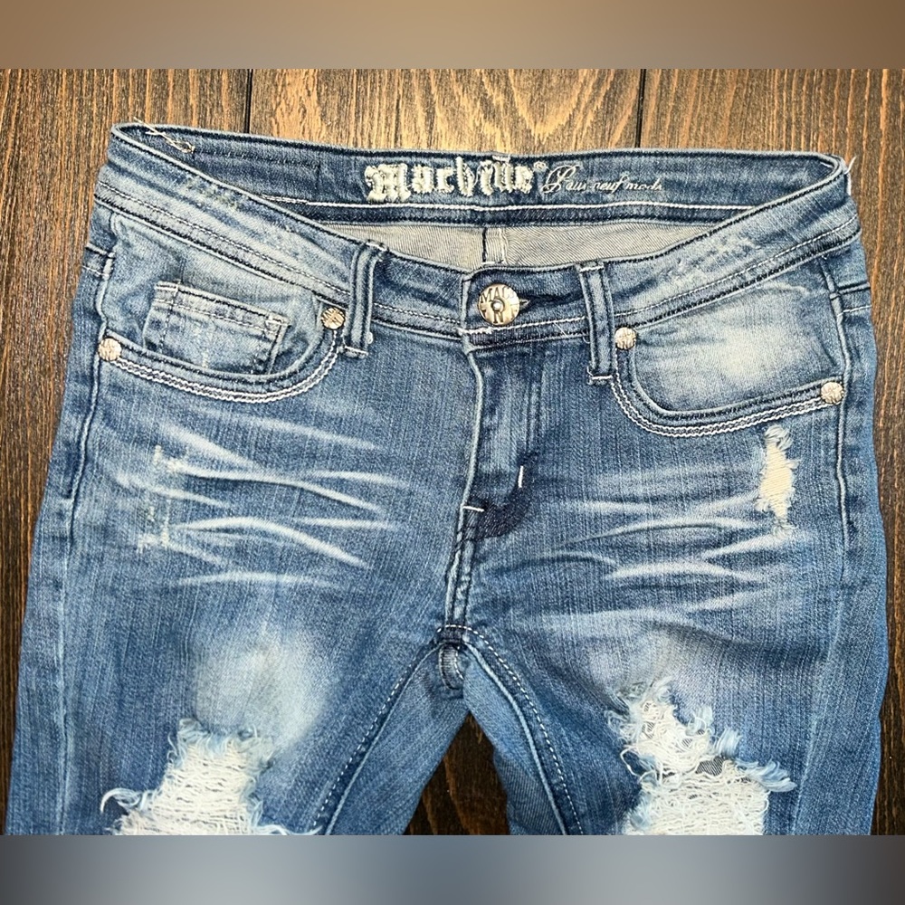 Size 3 junior MACHINE Pour Neuf Mode stretch denim 27x32 Distressed Skinny Jeans - Picture 3 of 11
